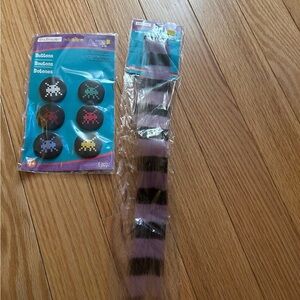 Creatology Striped Purple and Black Hair Extension with Space Invader Button Set